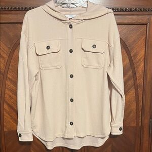 Time and Tru Light Beige Hooded Knit Shirt Jacket